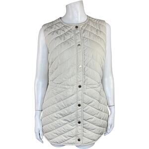Isaac Mizrahi Live! Clubhouse Quilted Snap Front Vest Drawstring Light Sand XXS